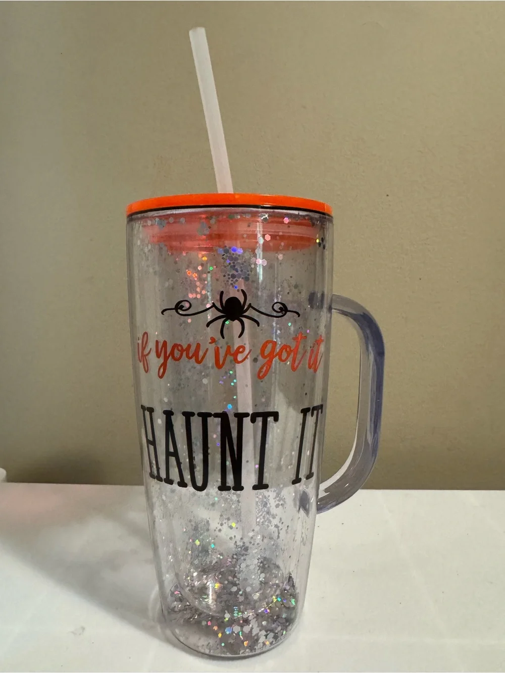 Halloween “If You’ve Got it Haunt It” Sequin Plastic Tumber